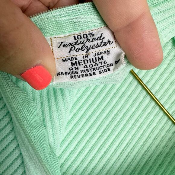 Vintage Mint Green Bodycon‎ Ribbed stretchy mock neck long sleeve top MEDIUM - Picture 3 of 7